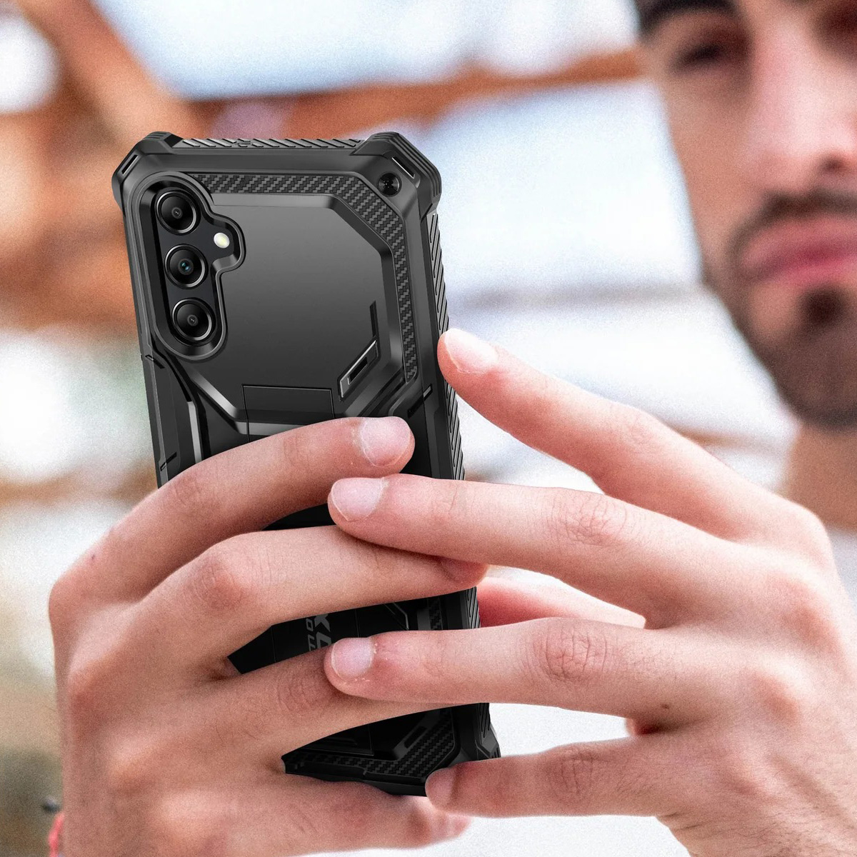 Etui pancerne z osłoną na ekran, z wbudowaną podstawką i kaburą z klipsem Supcase i-Blason Armorbox do Galaxy S23 FE 5G